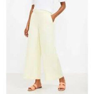 LOFT Fluid Wide Leg Linen Crop Pants In Light Yellow and White SizeXXL